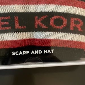 Michael Kors scarf and hat NWT in box never opened black with red/white stripes